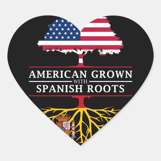American Grown with Spanish Roots   Spain Design Heart Sticker (Front)