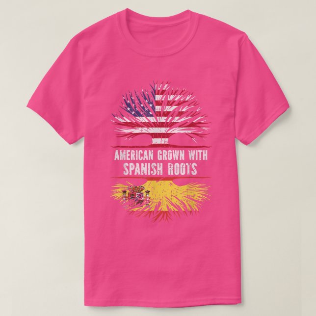 American Grown with Spanish Roots USA Flag Spain  T-Shirt (Design Front)