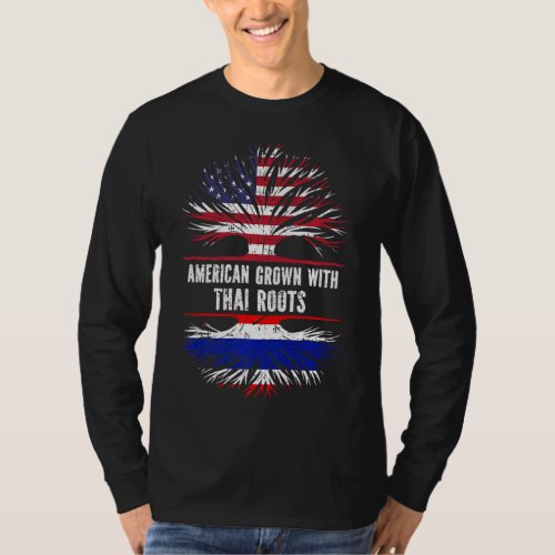 American Grown With Thai Roots Usa Flag Thailand  T_Shirt