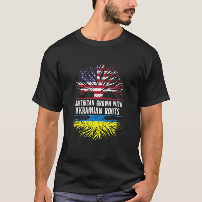 American Grown With Ukrainian Roots Usa Flag Ukrai T-Shirt (Front)