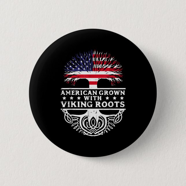 American Grown With Viking Roots Us Flag Tree Men  Button (Front)