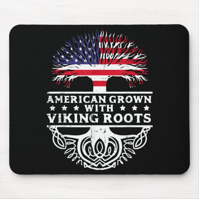 American Grown With Viking Roots Us Flag Tree Men  Mouse Pad (Front)