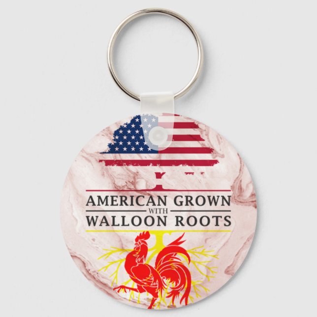 American Grown with Walloon Roots Marble Style Keychain (Front)