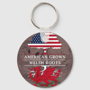 American Grown with Welsh Roots Marble Style Keychain