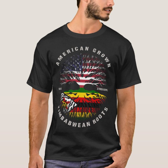 American Grown Zimbabwean Roots Zimbabwe Flag T-Shirt (Front)
