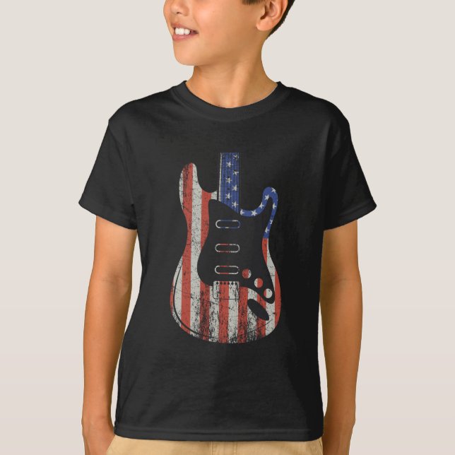 American Guitar Player US Flag Music Lover T-Shirt (Front)