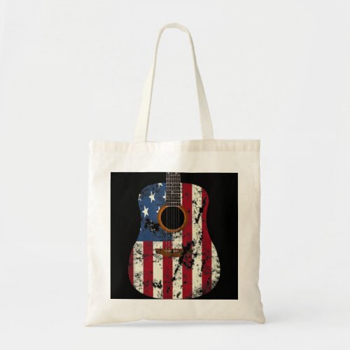 American Guitar T  Funny Guitarist Gifts US Flag T Tote Bag