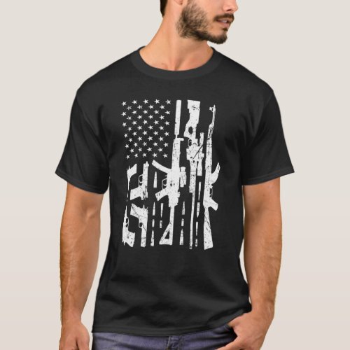 American Gun Flag Hand Gun Rifle Sniper Bullets Di T_Shirt