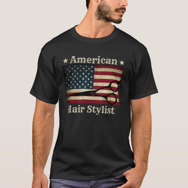 American Hair Stylist  Shears Tools American Flag  T-Shirt (Front)