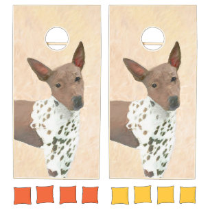 American Hairless Terrier Painting - Dog Art Cornhole Set