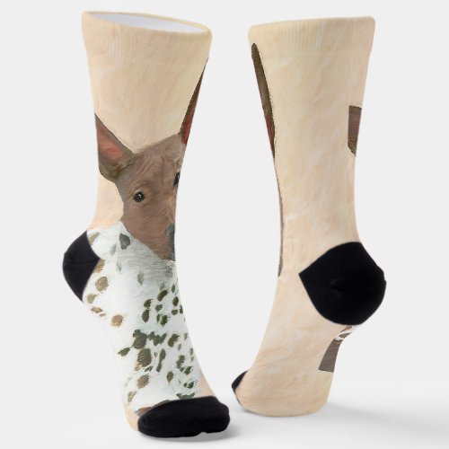 American Hairless Terrier Painting _ Dog Art Socks