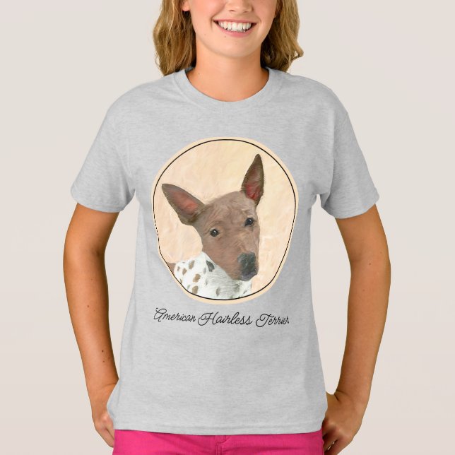 American Hairless Terrier Painting - Dog Art T-Shi T-Shirt (Front)