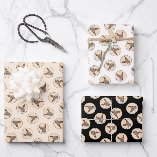 American Hairless Terrier Tan Painting Dog Art Wrapping Paper Sheets (Front)