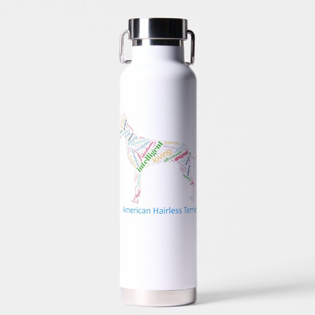 American Hairless Terrier Word Cloud Water Bottle (Front)