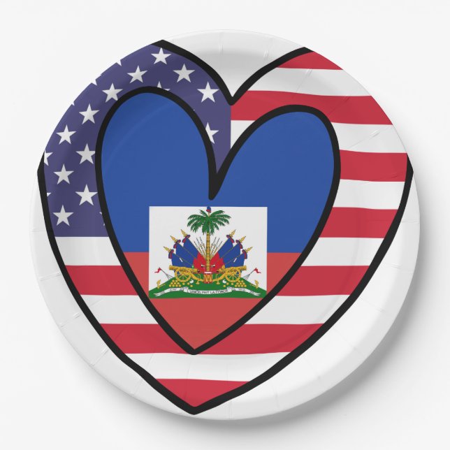 American Haitian Flag Inner Heart USA Haiti Paper Plates (Front)