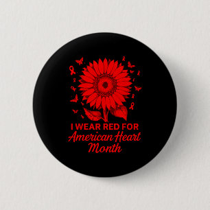 American Heart Disease Awareness Month Ribbon Red Button