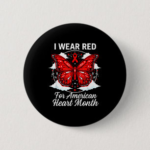 American Heart Disease Awareness Month Ribbon Red  Button