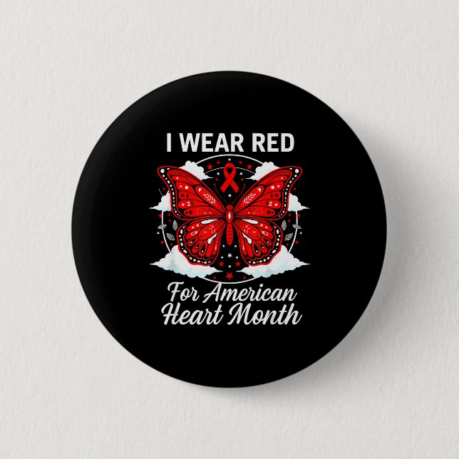 American Heart Disease Awareness Month Ribbon Red  Button (Front)