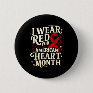 American Heart Disease Awareness Month Ribbon Red  Button