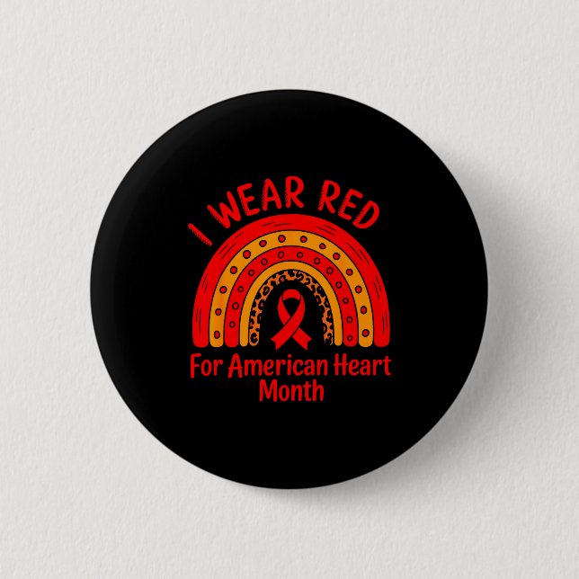 American Heart Disease Awareness Month Ribbon Red  Button (Front)