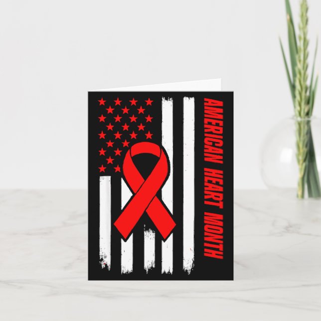 American Heart Disease Awareness Month Ribbon Red  Card (Front)