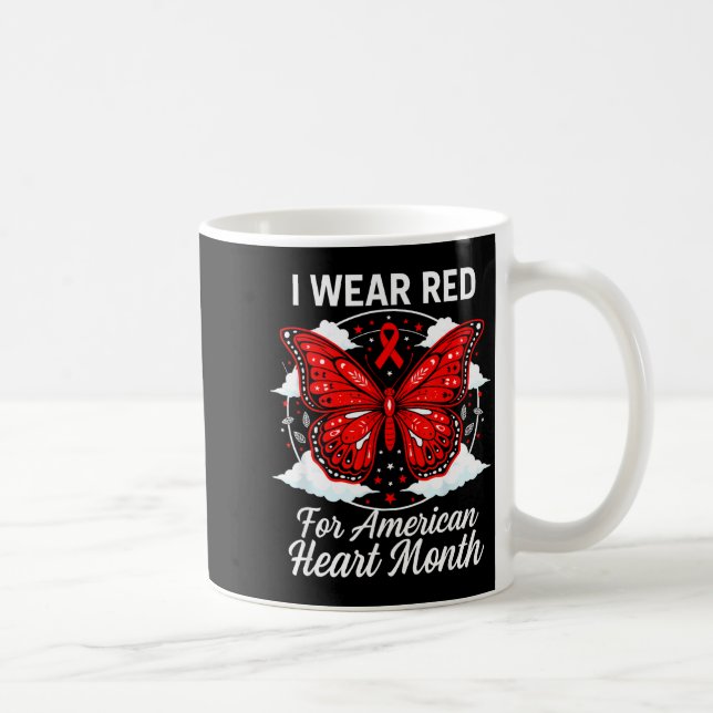 American Heart Disease Awareness Month Ribbon Red  Coffee Mug (Right)
