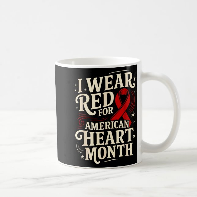 American Heart Disease Awareness Month Ribbon Red  Coffee Mug (Right)