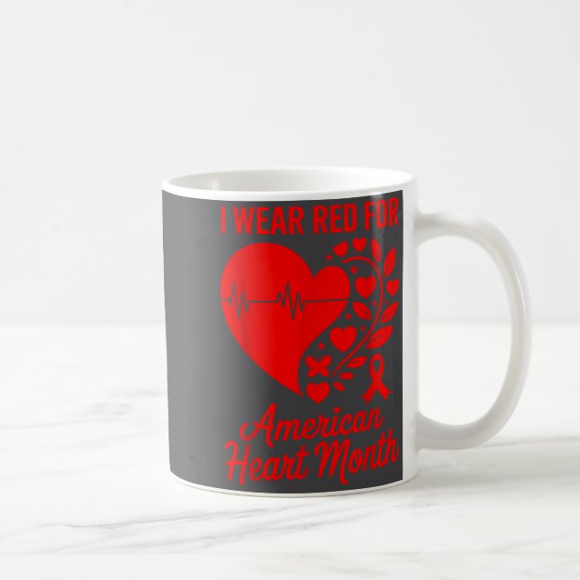 American Heart Disease Awareness Month Ribbon Red  Coffee Mug (Right)