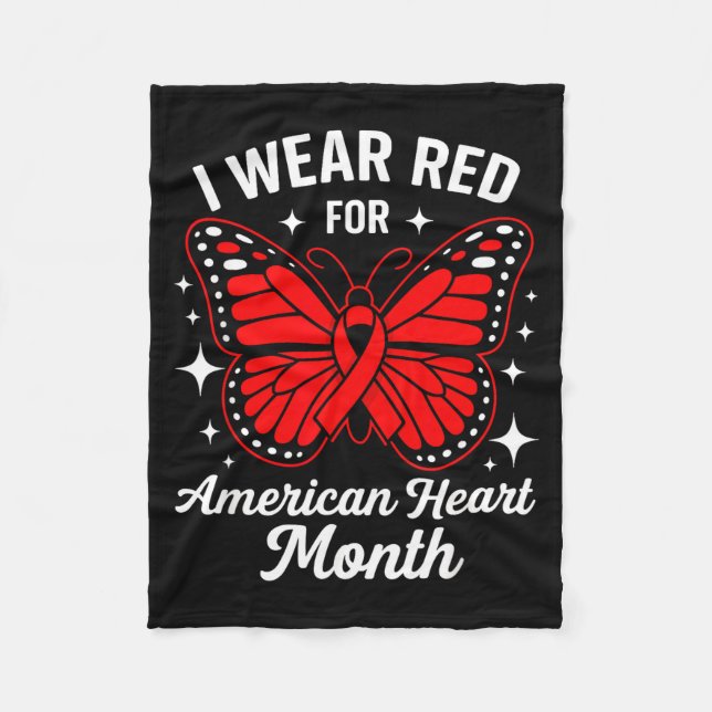 American Heart Disease Awareness Month Ribbon Red  Fleece Blanket (Front)