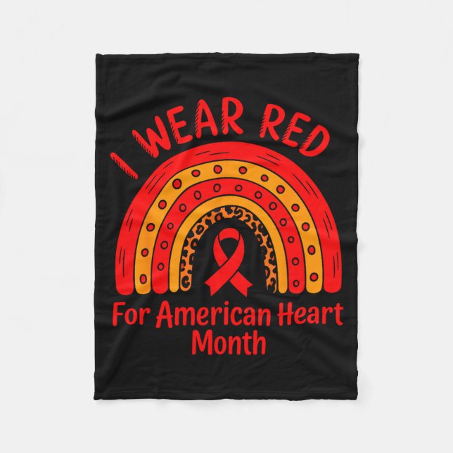 American Heart Disease Awareness Month Ribbon Red  Fleece Blanket (Front)