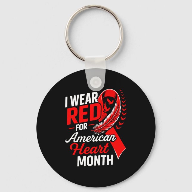 American Heart Disease Awareness Month Ribbon Red  Keychain (Front)