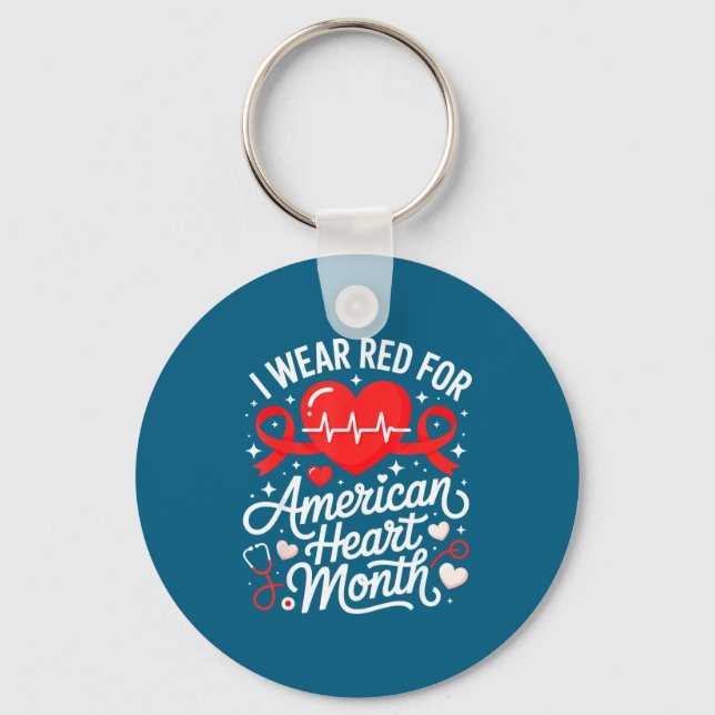 American Heart Disease Awareness Month Ribbon Red  Keychain (Front)