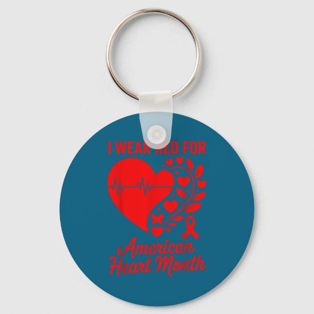 American Heart Disease Awareness Month Ribbon Red  Keychain (Front)