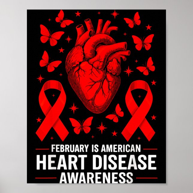 American Heart Disease Awareness Month Ribbon Red  Poster (Front)