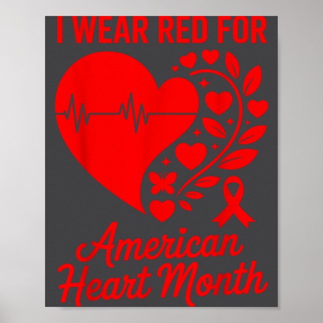 American Heart Disease Awareness Month Ribbon Red  Poster (Front)