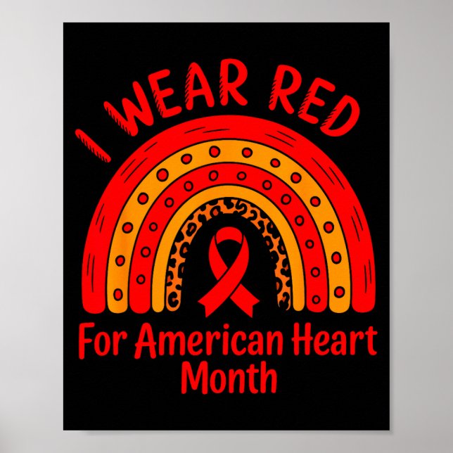American Heart Disease Awareness Month Ribbon Red  Poster (Front)