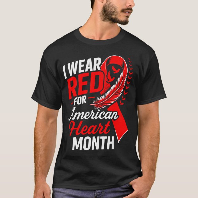American Heart Disease Awareness Month Ribbon Red  T-Shirt (Front)