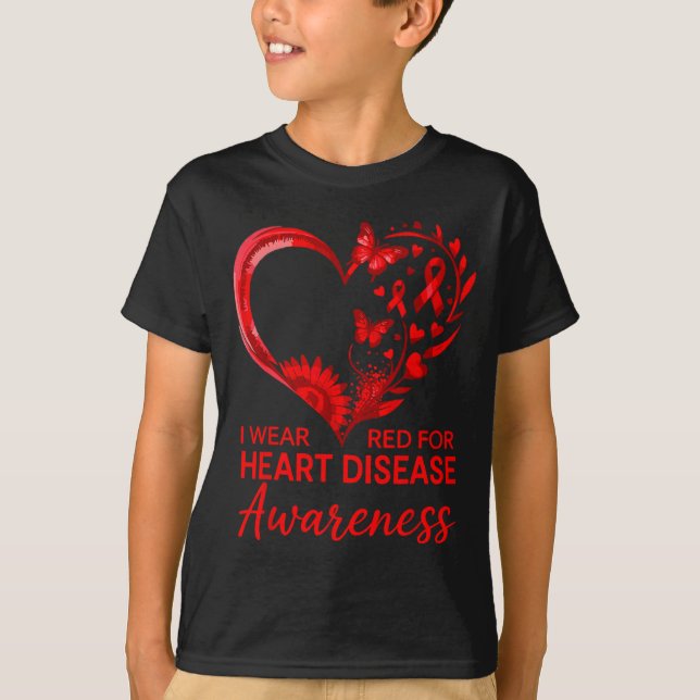 American Heart Disease Awareness Month Ribbon Red  T-Shirt (Front)