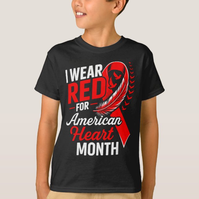 American Heart Disease Awareness Month Ribbon Red  T-Shirt (Front)