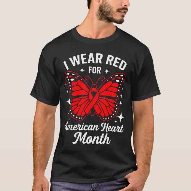 American Heart Disease Awareness Month Ribbon Red  T-Shirt (Front)