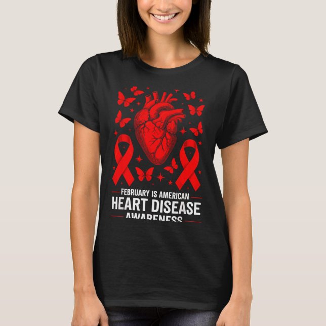 American Heart Disease Awareness Month Ribbon Red  T-Shirt (Front)