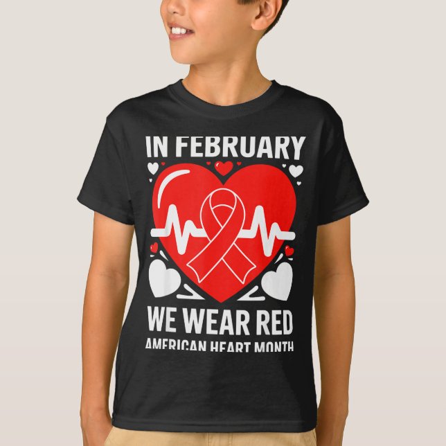American Heart Disease Awareness Month Ribbon Red  T-Shirt (Front)