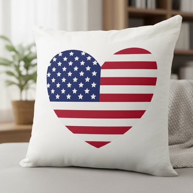 American Heart Flag Accent Throw Pillow (Show the love for the red, white, and blue.)