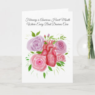 American Heart Month Heart Surrounded by Roses Card