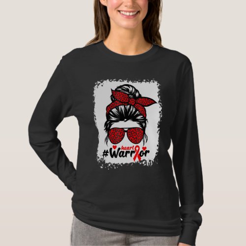 American Heart Month Ribbon Warrior Bleached Messy T_Shirt