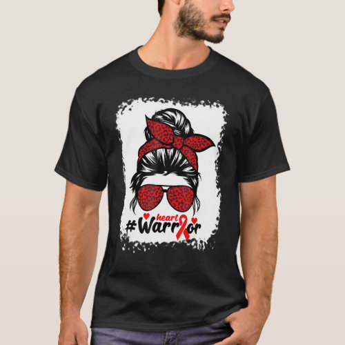 American Heart Month Ribbon Warrior Bleached Messy T_Shirt