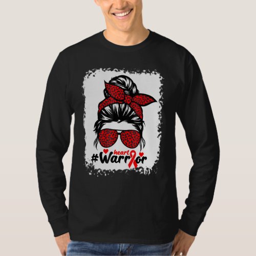 American Heart Month Ribbon Warrior Bleached Messy T_Shirt