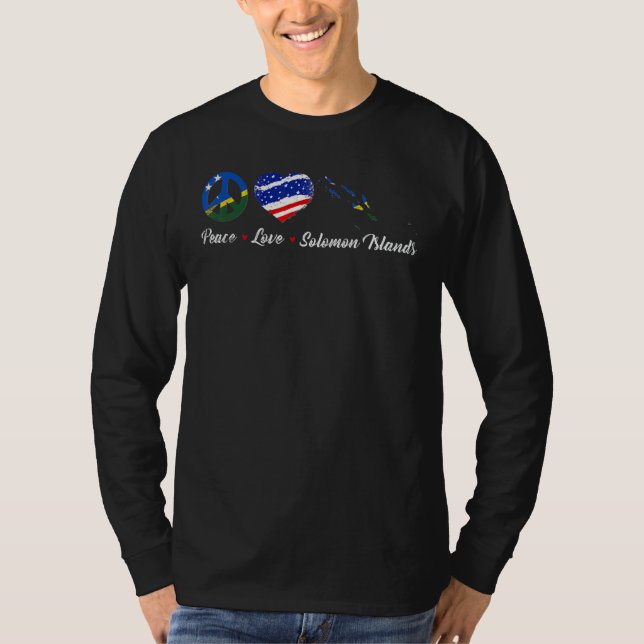 American Heart Peace Love Solomon Islands Flag Map T-Shirt (Front)