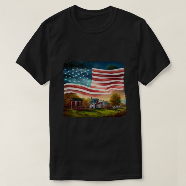 American Heartland - Patriotic Country Scene Art  T-Shirt (Design Front)