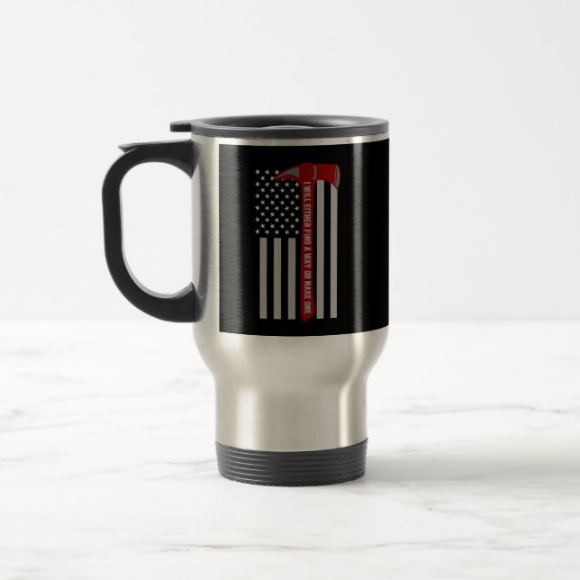 American Hero Firefighter Flag with Axe Travel Mug (Left)